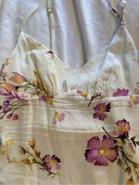Princess Polly Cream Floral Spaghetti Strap Dress with Purple & Yellow Flowers